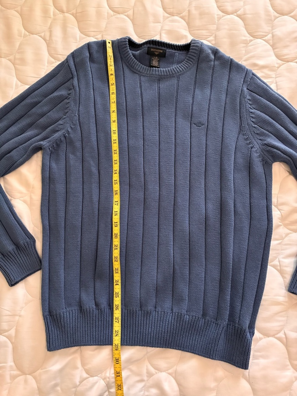 Dockers Sweater Cotton Blue Rib Knit Pullover Crewneck Long Sleeve Men’s Sz L - Picture 4 of 9